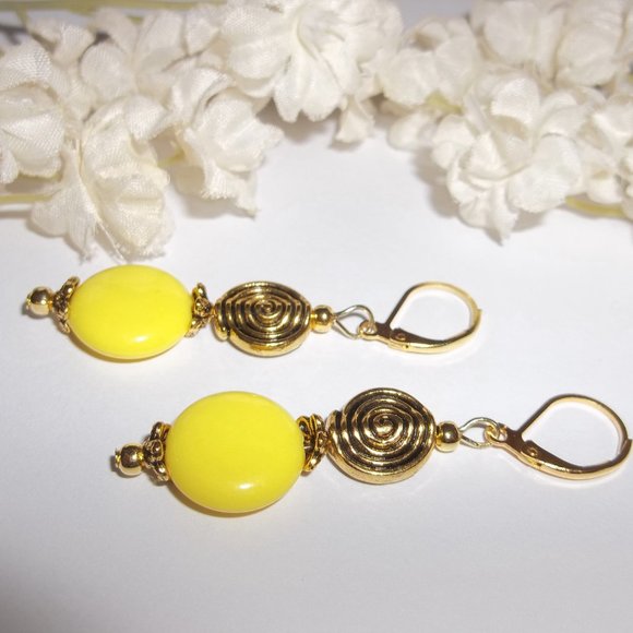 Yellow & Gold Beaded Handmade Earring Set NWT 6487 - Picture 5 of 10
